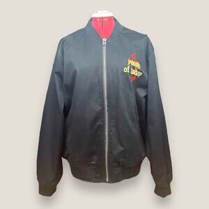 Forever 21 Men’s Youth of Today Black Bomber Jacket - Graphic Print, Size Large